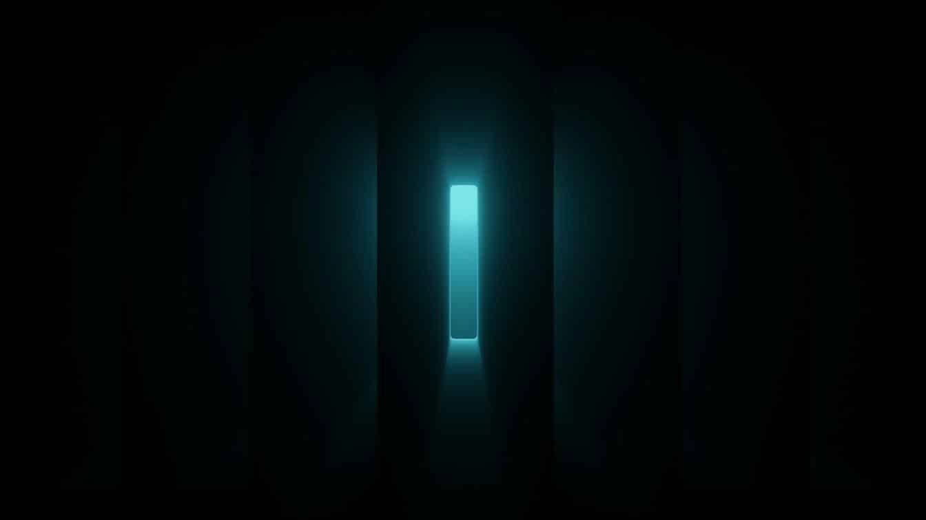 Abstract glowing vertical light in dark space representing brand identity and digital innovation.