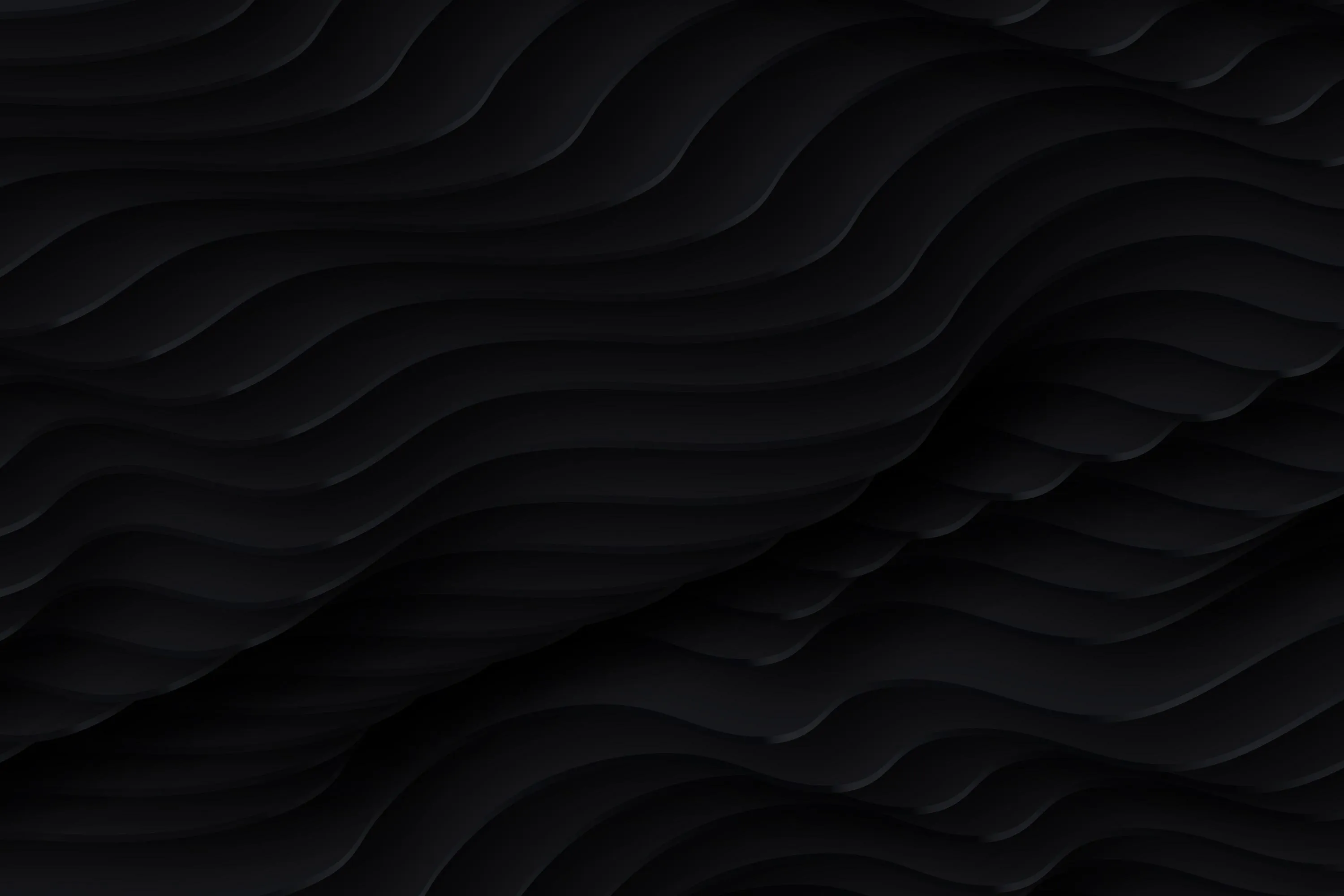 Abstract dark background with layered, wavy black curves creating a 3D ripple effect.