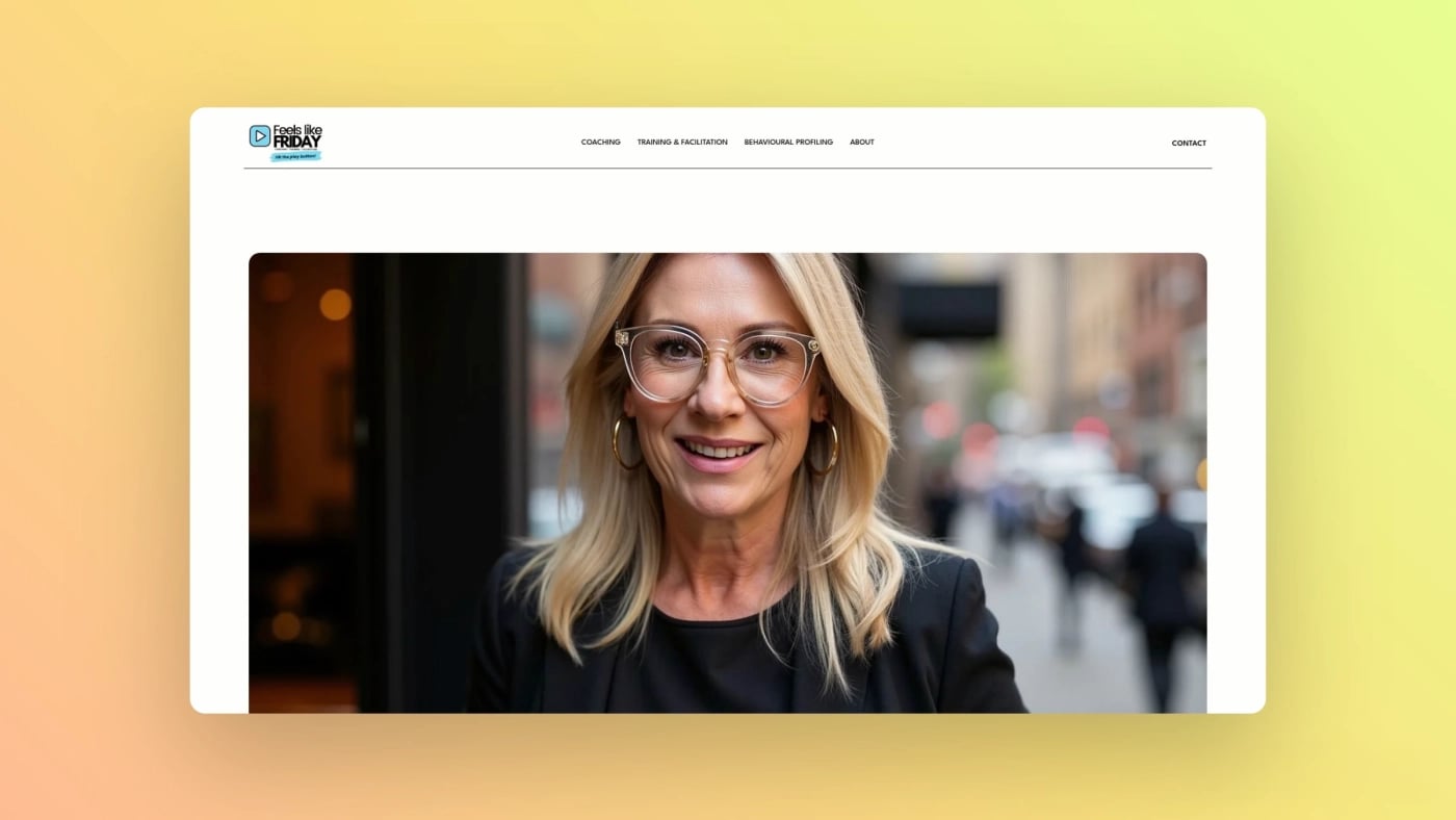 About section of Feels Like Friday website highlighting founder Rene Van Delft with a professional portrait.