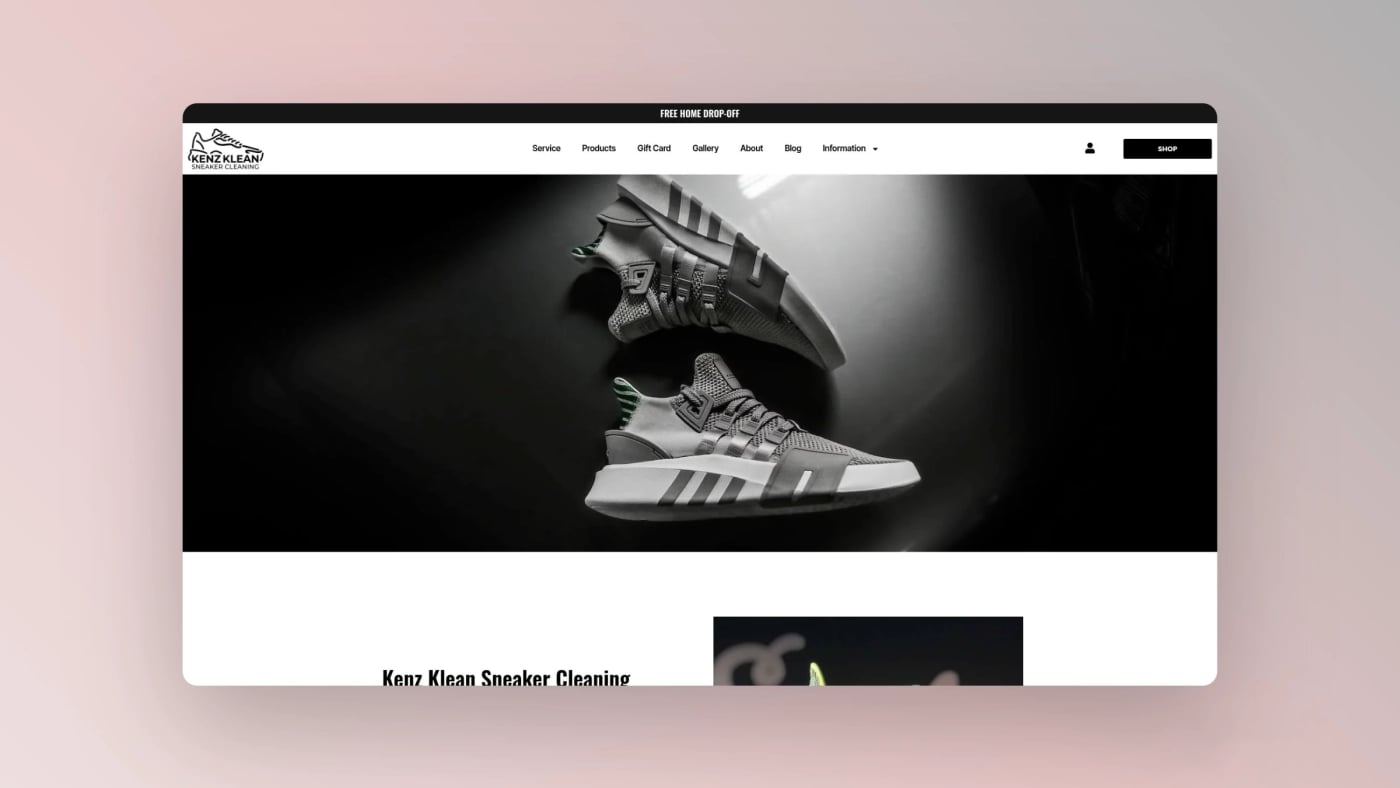 Kenz Klean homepage featuring premium sneaker imagery and professional sneaker cleaning services in Melbourne