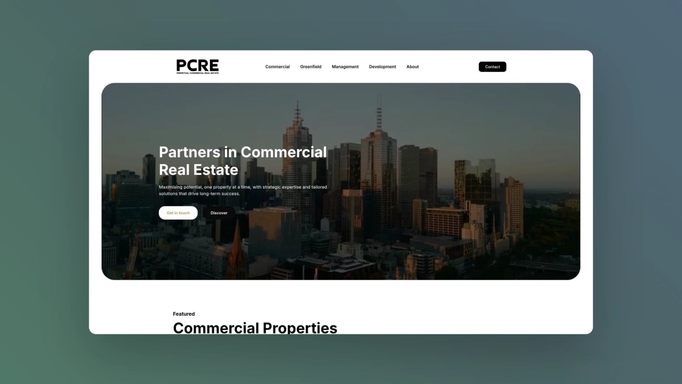 PCRE homepage banner showing Melbourne skyline at dusk.