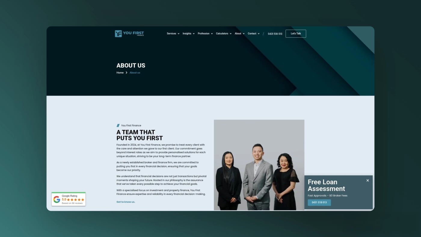 You First Finance about us page screenshot.