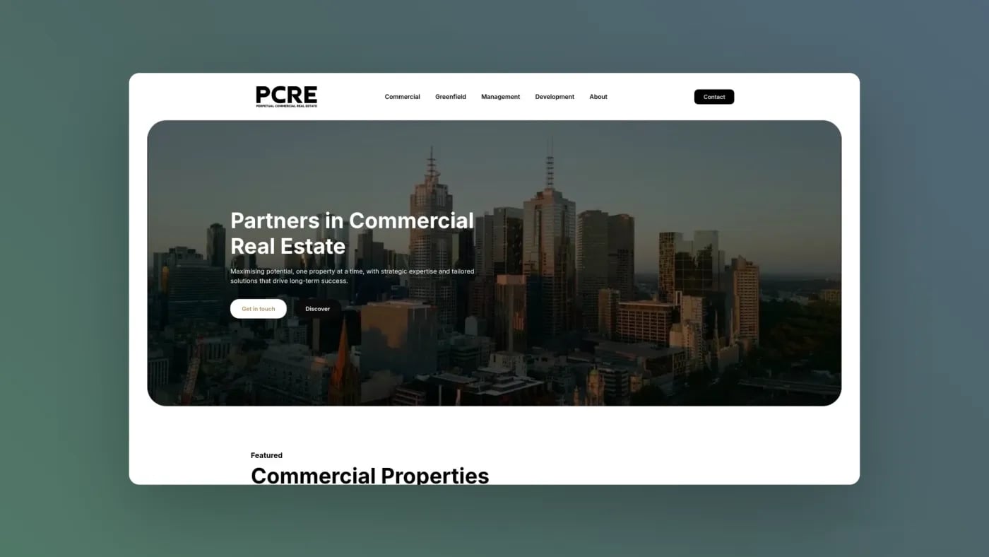 PCRE homepage banner showing Melbourne skyline at dusk.