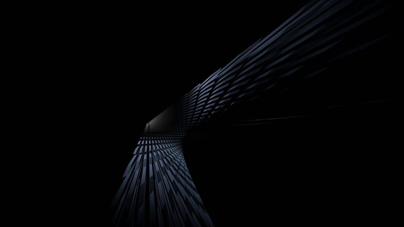 Curved abstract structure made of layered dark shadowed lines.