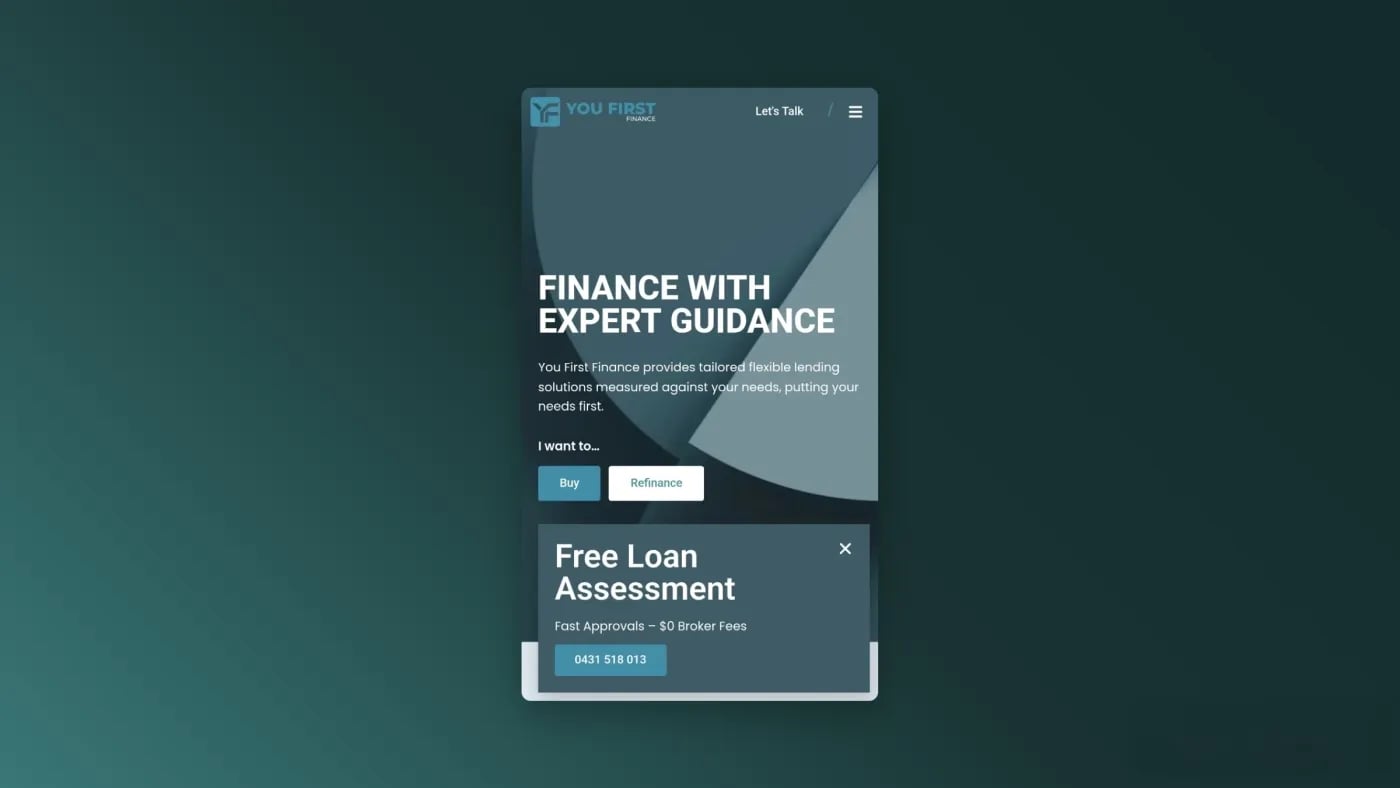You First Finance mobile device screenshot.
