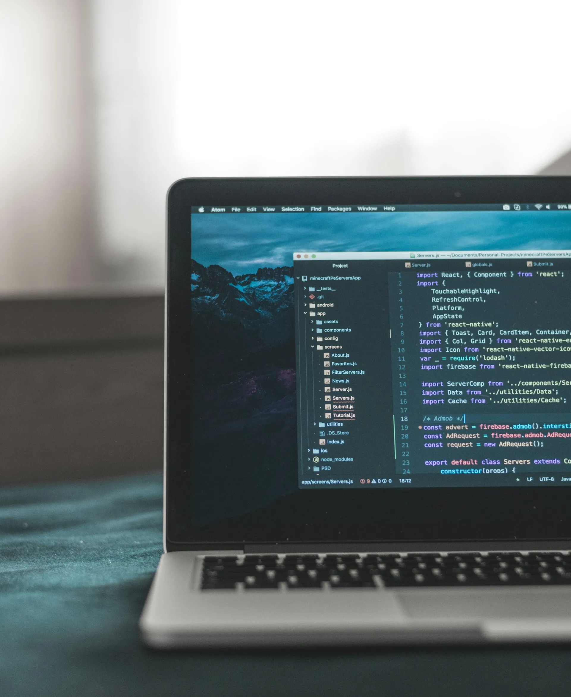 Software development environment with code editor displaying programming content.