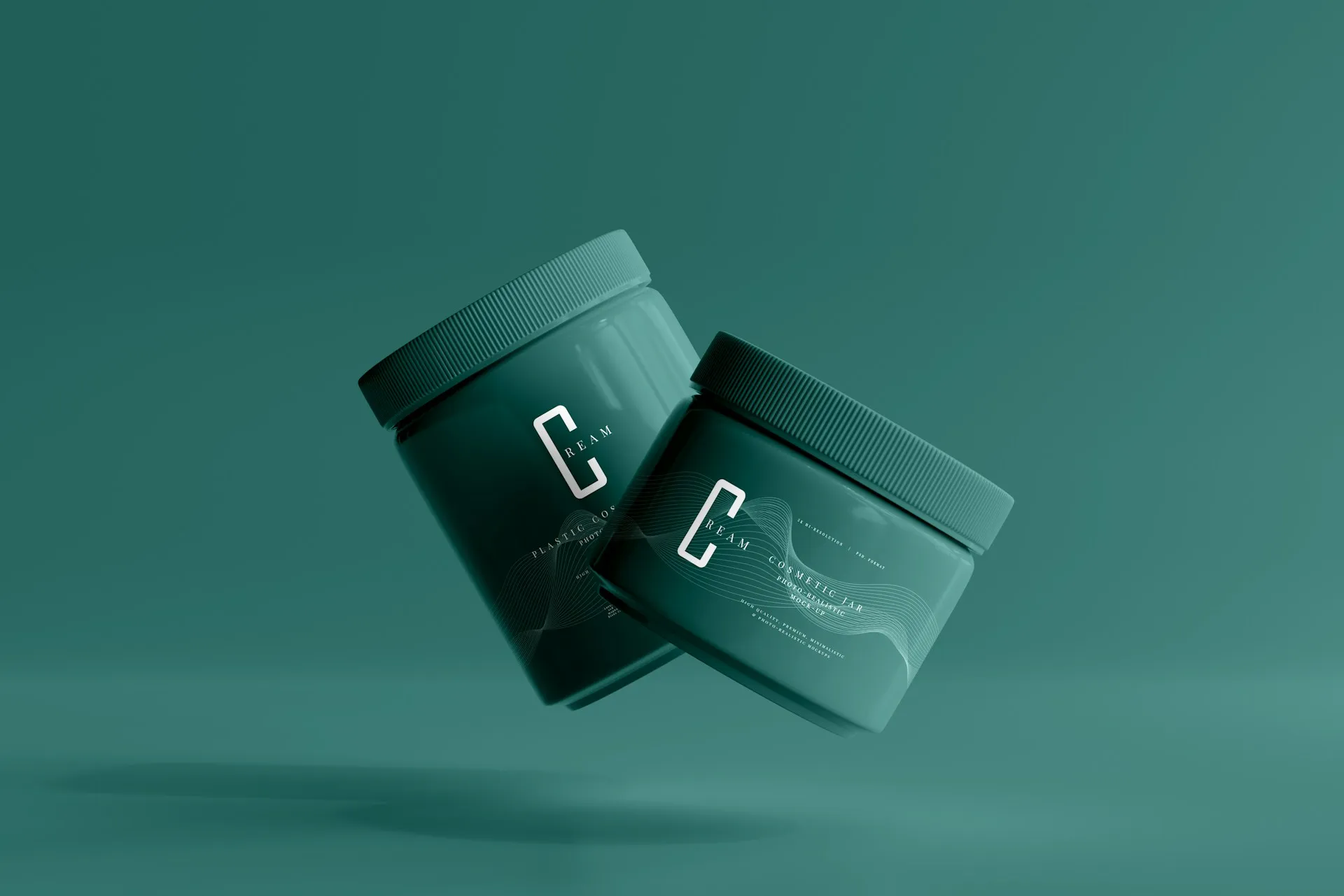 Two green cosmetic jars labeled 'Cream' floating against a matching green background.