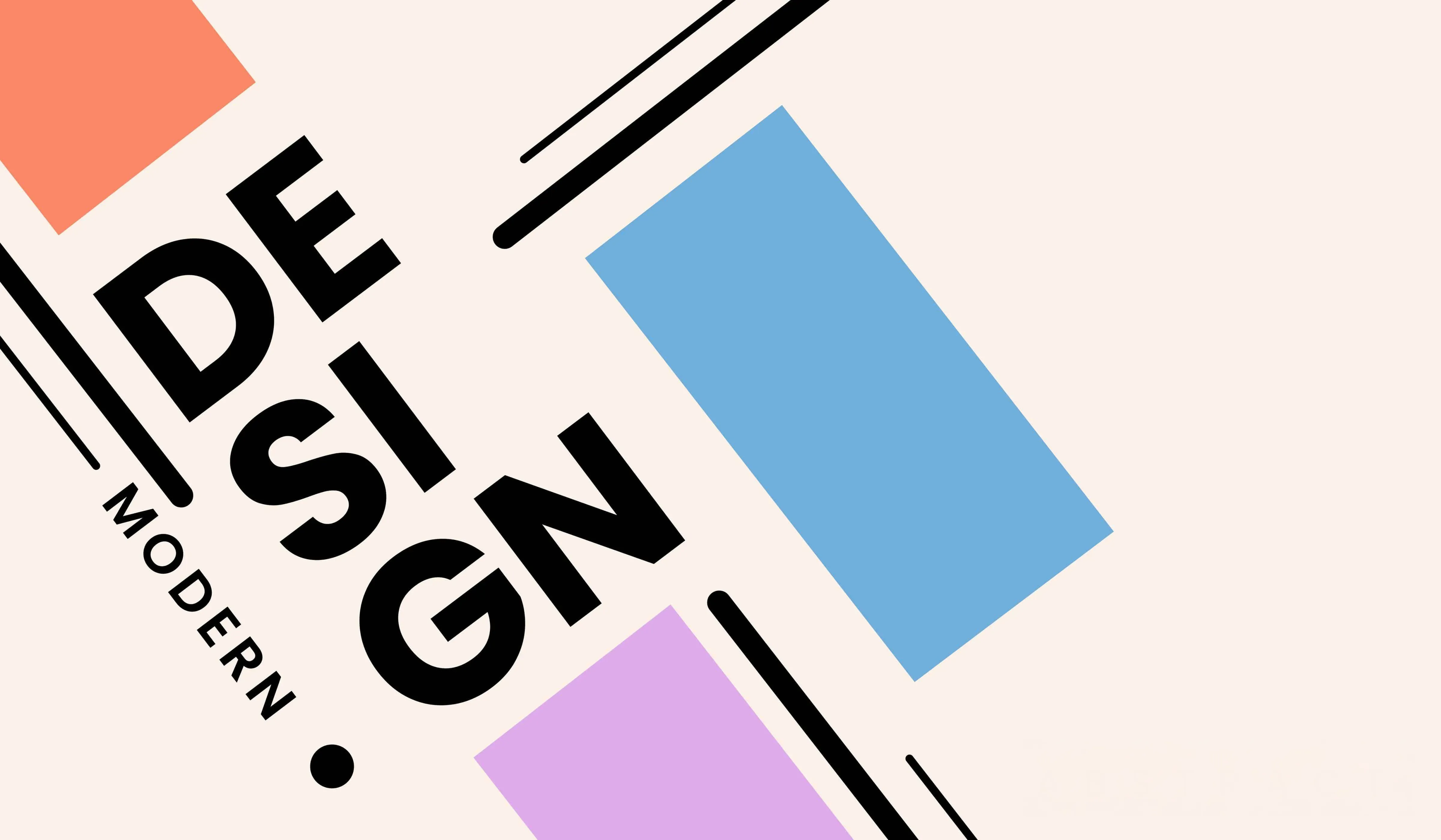 Abstract geometric poster with the word design in bold black letters.