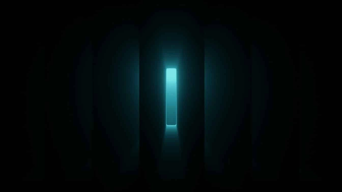 Abstract glowing vertical light in dark space representing brand identity and digital innovation.