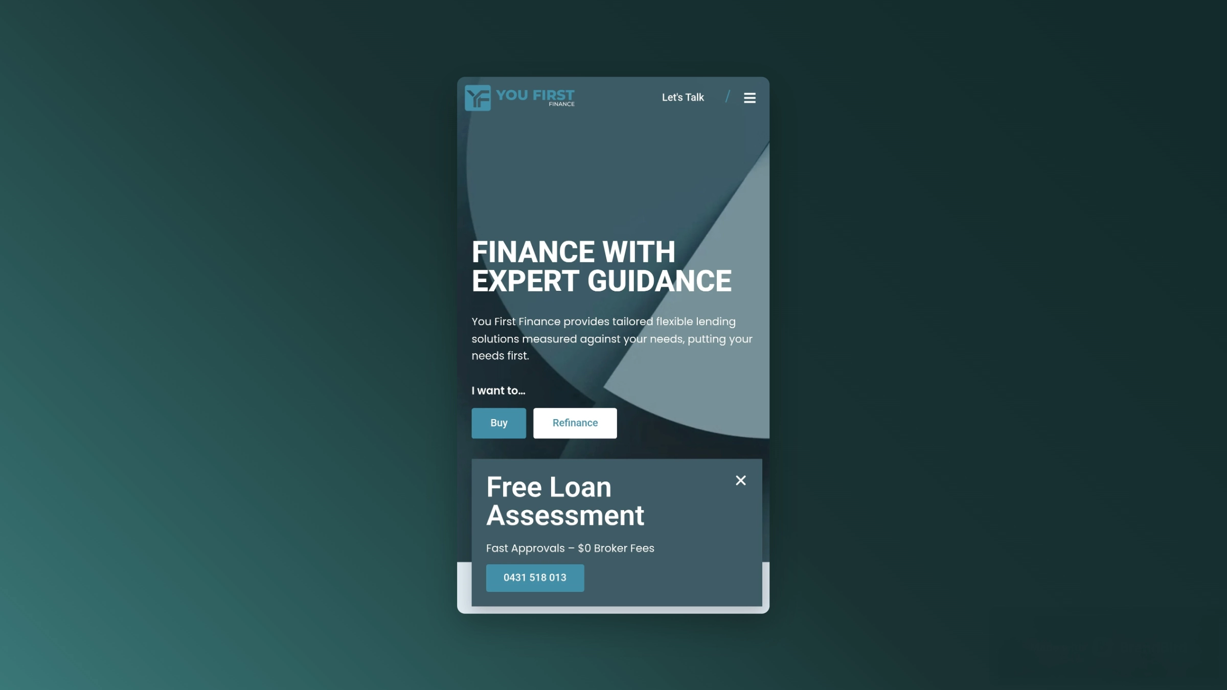 You First Finance mobile device screenshot.